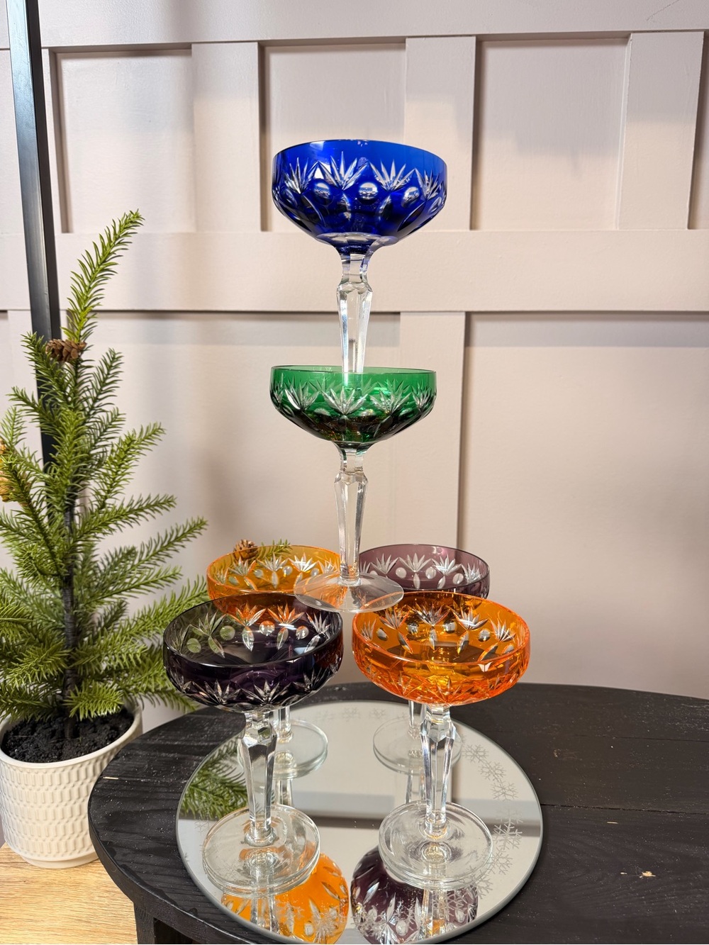 Mid 20th Century Bohemian Hand Cut Crystal Champagne Glasses Set of 6